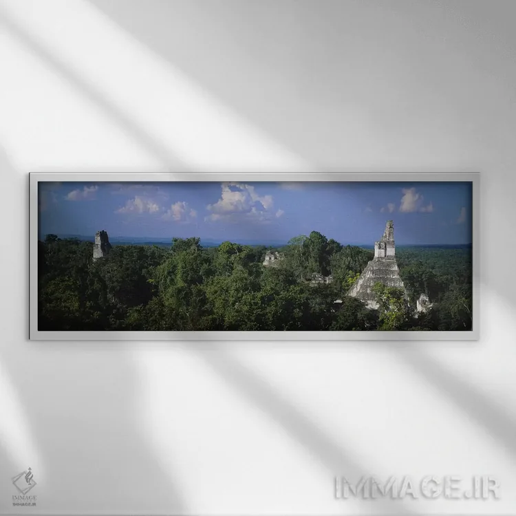 تابلو دکوراتیو Tikal, El Peten, Guatemala,نمای بالا از معبد شماره یک… اثر پانورامیک ایمجز - نمای قابدار سفید