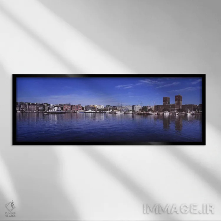 تابلو دکوراتیو Oslo Harbor, Oslo, Ostlandet, Norway,معماری کنار آب، بن… اثر پانورامیک ایمجز - نمای قابدار مشکی