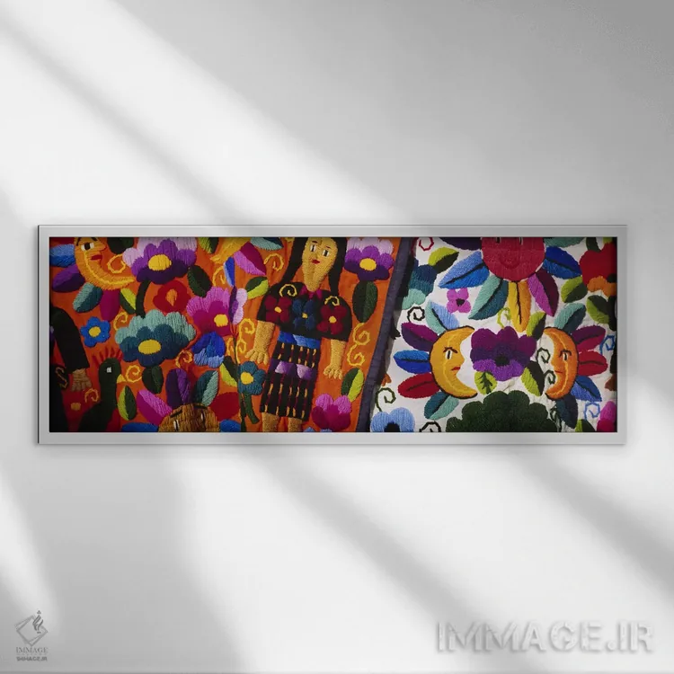 تابلو دکوراتیو Guatemala,نمای نزدیک از منسوجات سنتی، گواتمالا اثر پانورامیک ایمجز - نمای قابدار سفید