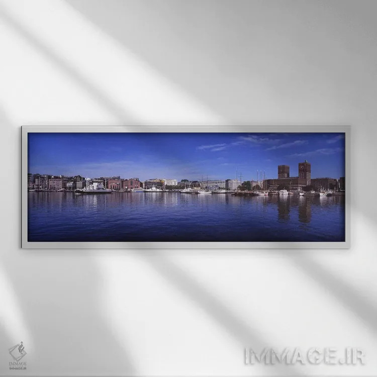 تابلو دکوراتیو Oslo Harbor, Oslo, Ostlandet, Norway,معماری کنار آب، بن… اثر پانورامیک ایمجز - نمای قابدار سفید