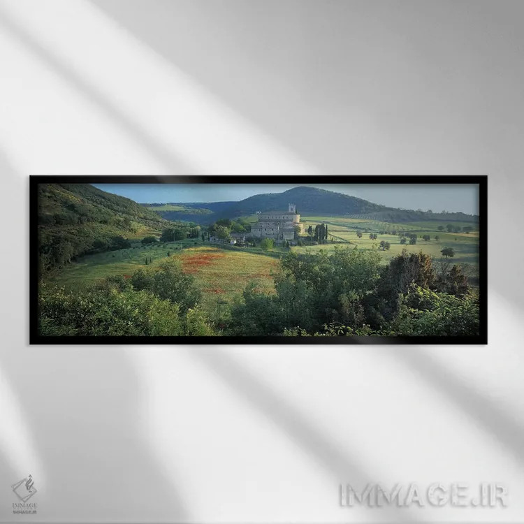 تابلو دکوراتیو Abbazia di Sant'Antimo, Tuscany, Italy,نمای بالا از کلی… اثر پانورامیک ایمجز - نمای قابدار مشکی