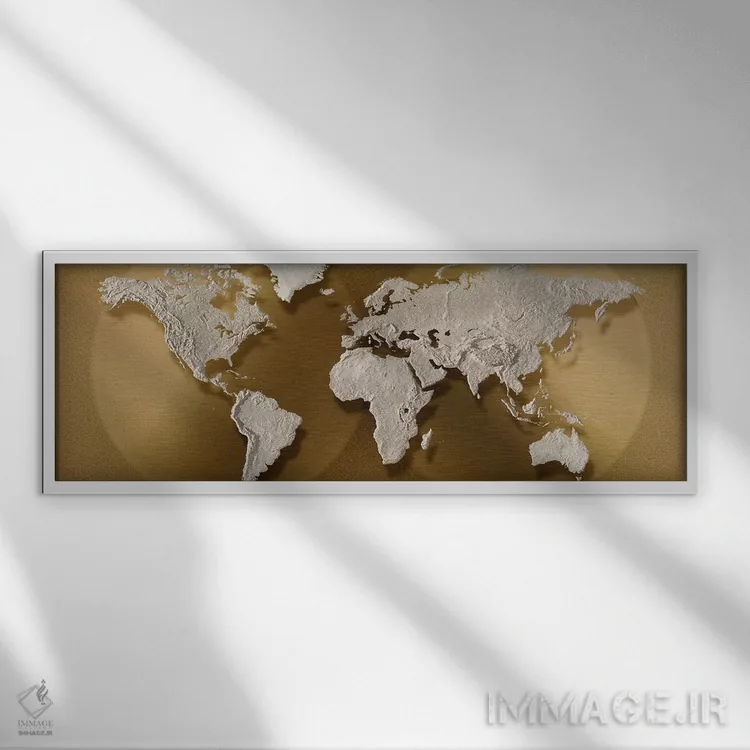 تابلو دکوراتیو نمای نزدیک از نقشه جهان اثر پانورامیک ایمجز - نمای قابدار سفید