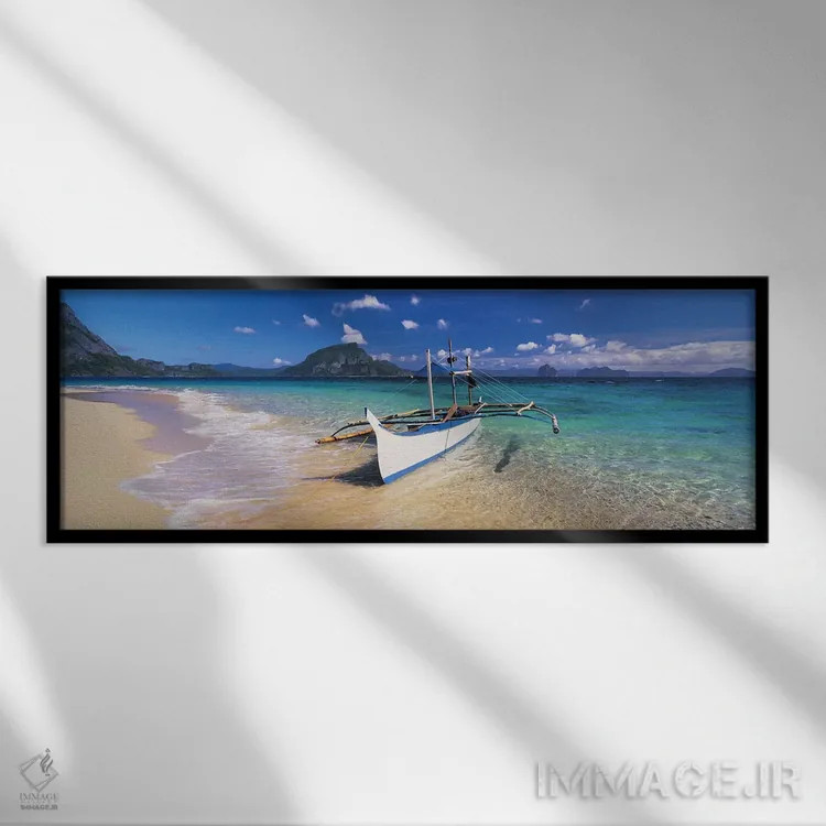 تابلو دکوراتیو Palawan, Philippines,قایق ماهیگیری لنگر انداخته بر ساحل… اثر پانورامیک ایمجز - نمای قابدار مشکی