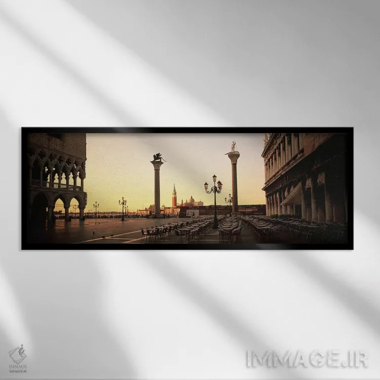 تابلو دکوراتیو Venice, Italy,میدانچه سان مارکو در غروب، ونیز، ایتالیا اثر پانورامیک ایمجز - نمای قابدار مشکی