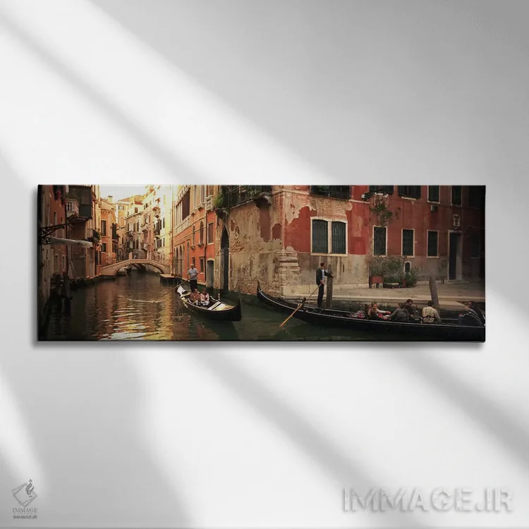 تابلو دکوراتیو Venice, Italy,گوندولاهای در حال حرکت در کانال، ونیز، ای… اثر پانورامیک ایمجز - نمای روبهرو روی دیوار