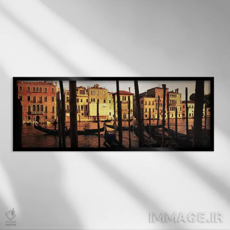 تابلو دکوراتیو Venice, Italy,گوندولاهای پهلوگرفته در کانال II، ونیز، ا… اثر پانورامیک ایمجز - نمای قابدار مشکی