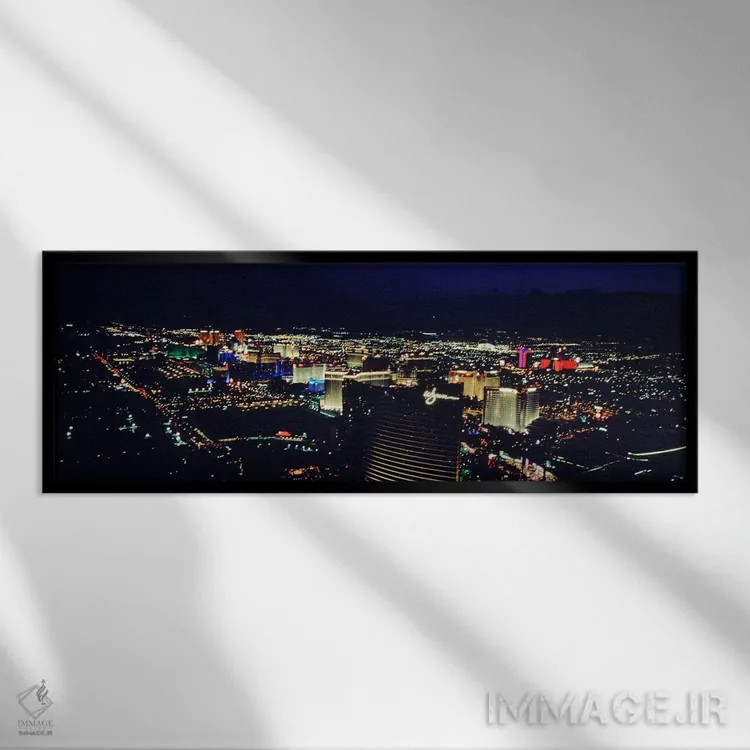 تابلو دکوراتیو The Strip, Las Vegas, Nevada, USA,نمای بالا از شهری روش… اثر پانورامیک ایمجز - نمای قابدار مشکی