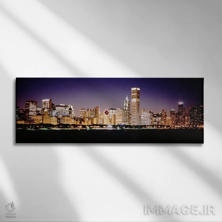 تابلو دکوراتیو Chicago, Cook County, Illinois, USA,افق مرکز شهر در شب… اثر پانورامیک ایمجز - نمای روبهرو روی دیوار