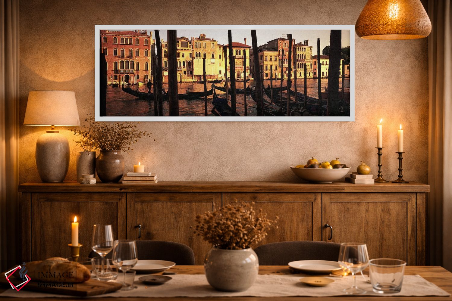 تابلو دکوراتیو Venice, Italy,گوندولاهای پهلوگرفته در کانال II، ونیز، ا… اثر پانورامیک ایمجز - D1W