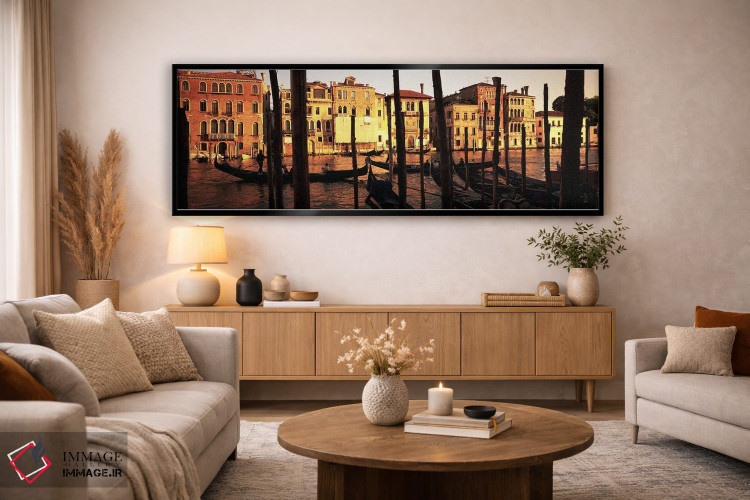 تابلو دکوراتیو Venice, Italy,گوندولاهای پهلوگرفته در کانال II، ونیز، ا… اثر پانورامیک ایمجز - D5B