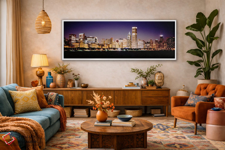 تابلو دکوراتیو Chicago, Cook County, Illinois, USA,افق مرکز شهر در شب… اثر پانورامیک ایمجز - D1W
