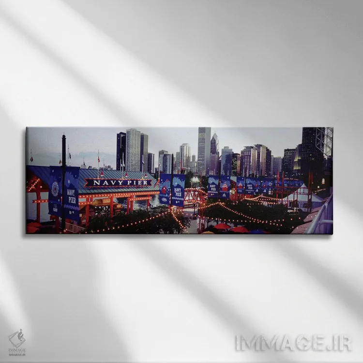 تابلو دکوراتیو Navy Pier, Chicago, Illinois, USA,پارک سرگرمی روشن شده… اثر پانورامیک ایمجز - نمای روبهرو روی دیوار