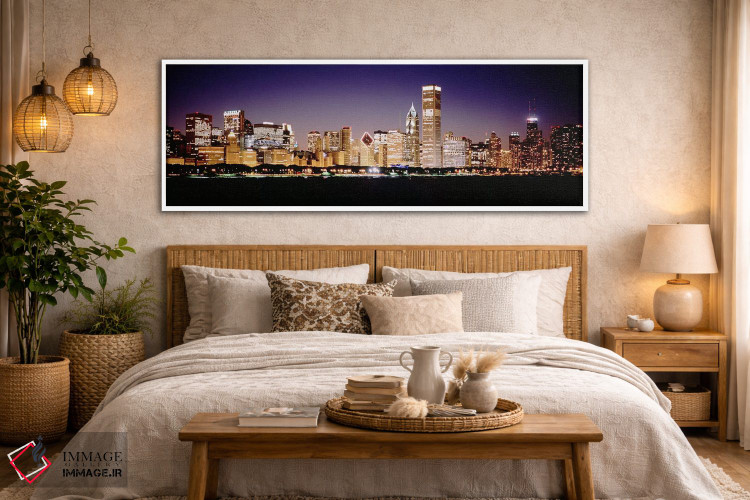 تابلو دکوراتیو Chicago, Cook County, Illinois, USA,افق مرکز شهر در شب… اثر پانورامیک ایمجز - D4W