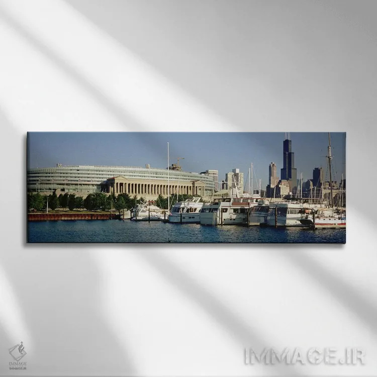 تابلو دکوراتیو Chicago, Illinois, USA,قایق های پهلوگرفته در اسکله، شیک… اثر پانورامیک ایمجز - نمای روبهرو روی دیوار