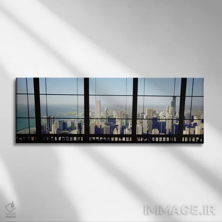 تابلو دکوراتیو Chicago, Illinois, USA,نمای بالا از شهر از دید پنجره، ش… اثر پانورامیک ایمجز - نمای روبهرو روی دیوار