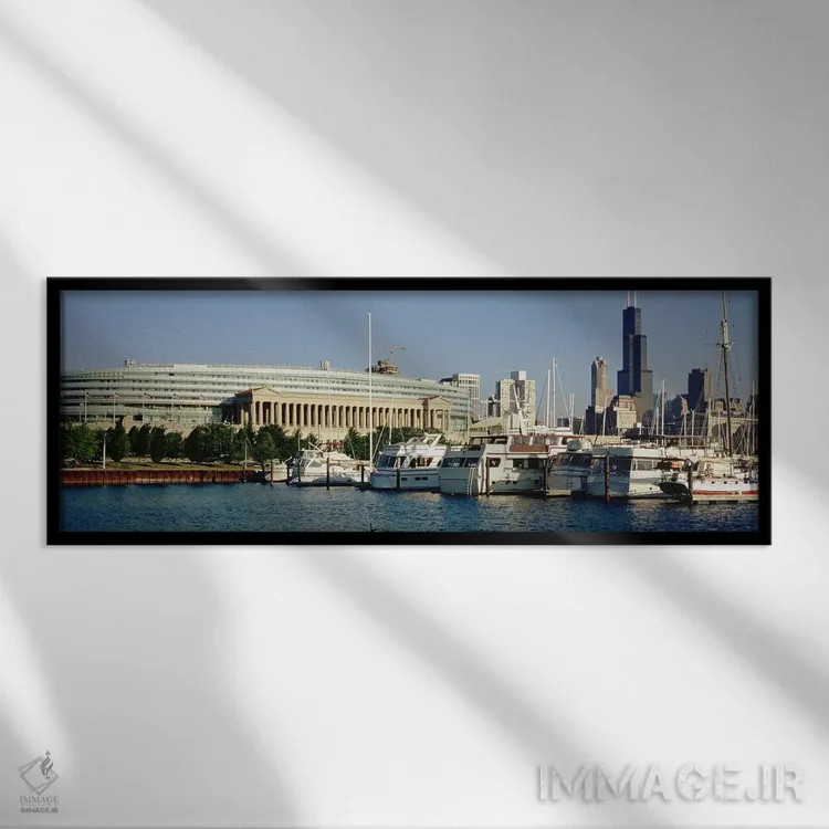 تابلو دکوراتیو Chicago, Illinois, USA,قایق های پهلوگرفته در اسکله، شیک… اثر پانورامیک ایمجز - نمای قابدار مشکی