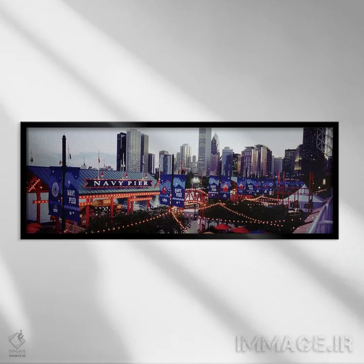 تابلو دکوراتیو Navy Pier, Chicago, Illinois, USA,پارک سرگرمی روشن شده… اثر پانورامیک ایمجز - نمای قابدار مشکی
