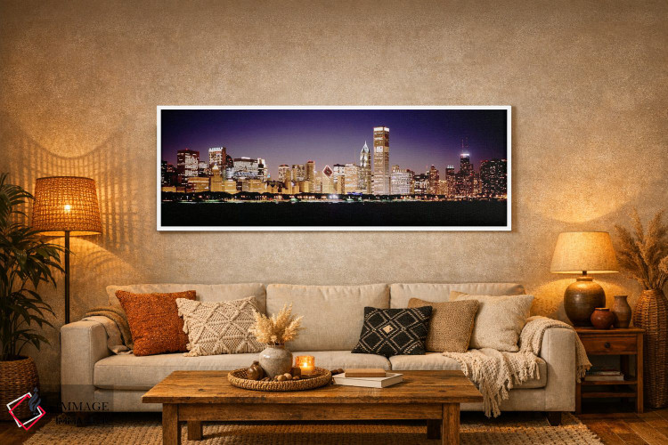 تابلو دکوراتیو Chicago, Cook County, Illinois, USA,افق مرکز شهر در شب… اثر پانورامیک ایمجز - D5W