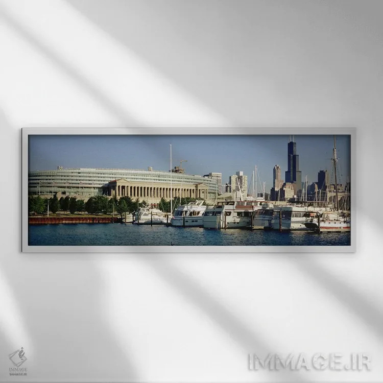 تابلو دکوراتیو Chicago, Illinois, USA,قایق های پهلوگرفته در اسکله، شیک… اثر پانورامیک ایمجز - نمای قابدار سفید