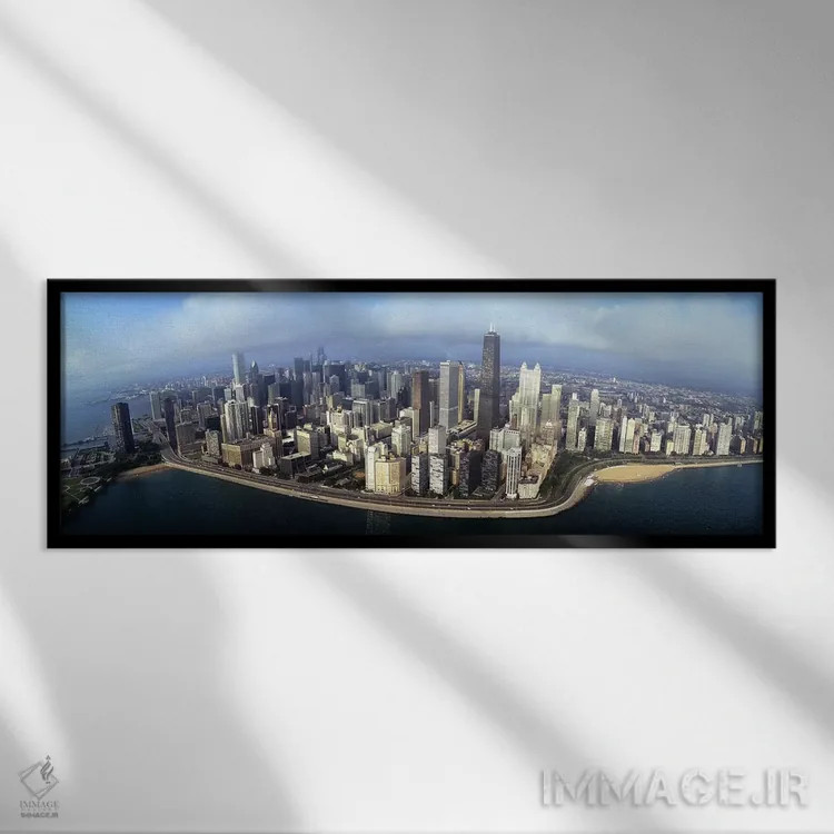 تابلو دکوراتیو Chicago, Illinois, USA,نمای بالا از ساختمان های ساحلی… اثر پانورامیک ایمجز - نمای قابدار مشکی