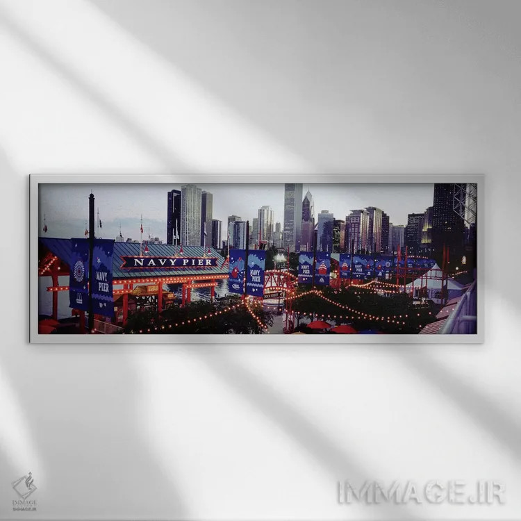 تابلو دکوراتیو Navy Pier, Chicago, Illinois, USA,پارک سرگرمی روشن شده… اثر پانورامیک ایمجز - نمای قابدار سفید