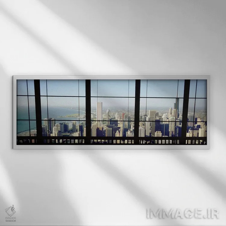 تابلو دکوراتیو Chicago, Illinois, USA,نمای بالا از شهر از دید پنجره، ش… اثر پانورامیک ایمجز - نمای قابدار سفید