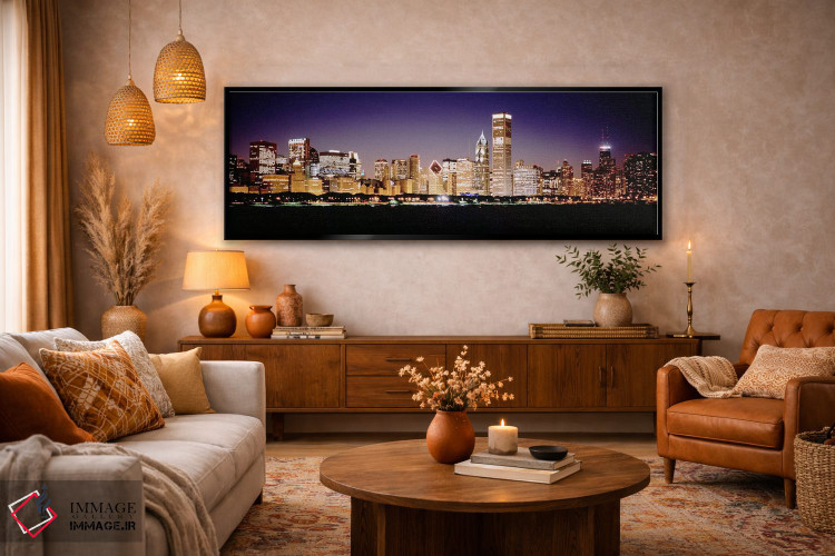 تابلو دکوراتیو Chicago, Cook County, Illinois, USA,افق مرکز شهر در شب… اثر پانورامیک ایمجز - D6B