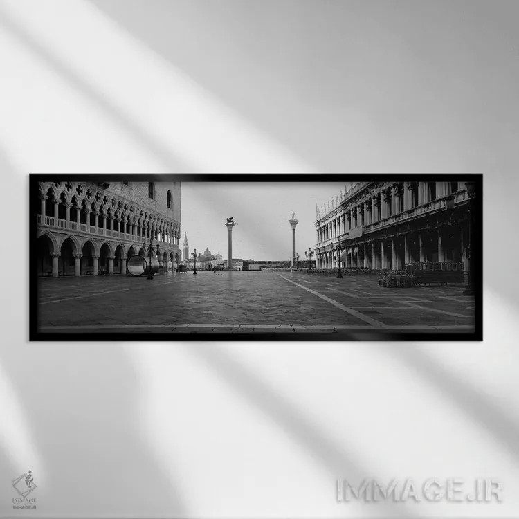 تابلو دکوراتیو Venice, Italy,میدانچه سن مارکو به صورت سیاه و سفید، ونی… اثر پانورامیک ایمجز - نمای قابدار مشکی