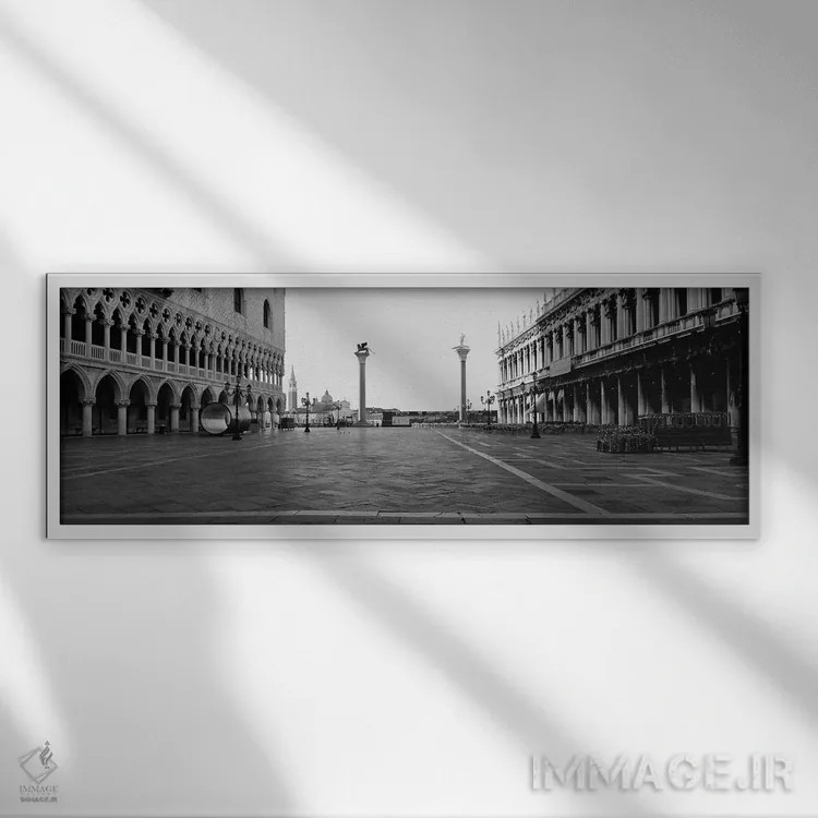 تابلو دکوراتیو Venice, Italy,میدانچه سن مارکو به صورت سیاه و سفید، ونی… اثر پانورامیک ایمجز - نمای قابدار سفید