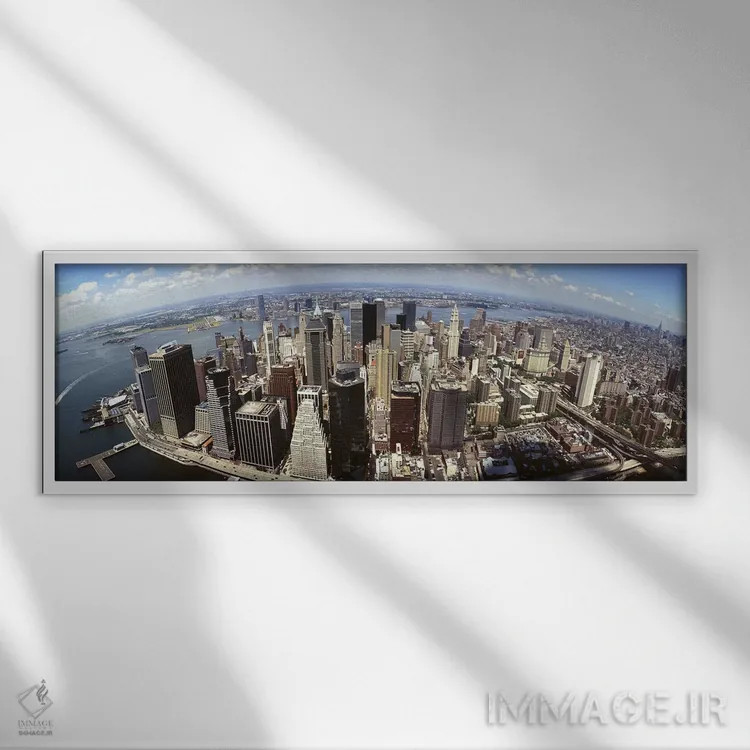 تابلو دکوراتیو New York City, New York, USA,نمای هوایی با زاویه باز از… اثر پانورامیک ایمجز - نمای قابدار سفید