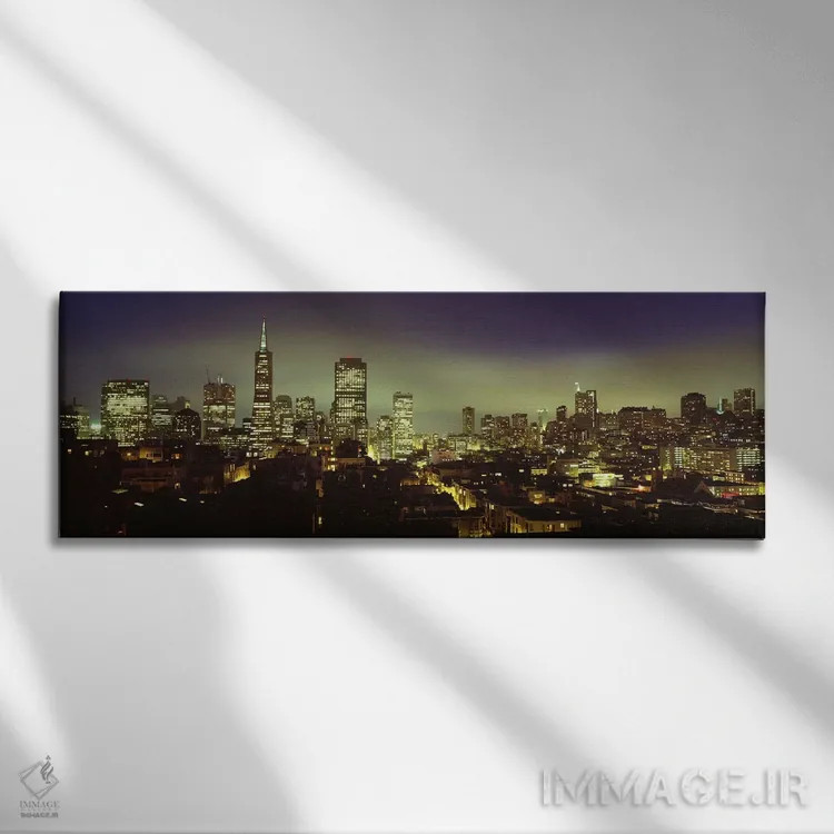تابلو دکوراتیو San Francisco, California, USA,افق منطقه مالی در شب، سا… اثر پانورامیک ایمجز - نمای روبهرو روی دیوار