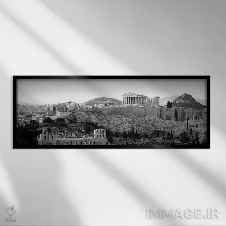 تابلو دکوراتیو Athens, Greece,آکروپولیس به صورت سیاه و سفید، آتن، یونا… اثر پانورامیک ایمجز - نمای قابدار مشکی