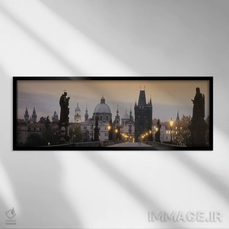 تابلو دکوراتیو Prague, Czech Republic,پل چارلز و مناره های شهر قدیمی د… اثر پانورامیک ایمجز - نمای قابدار مشکی