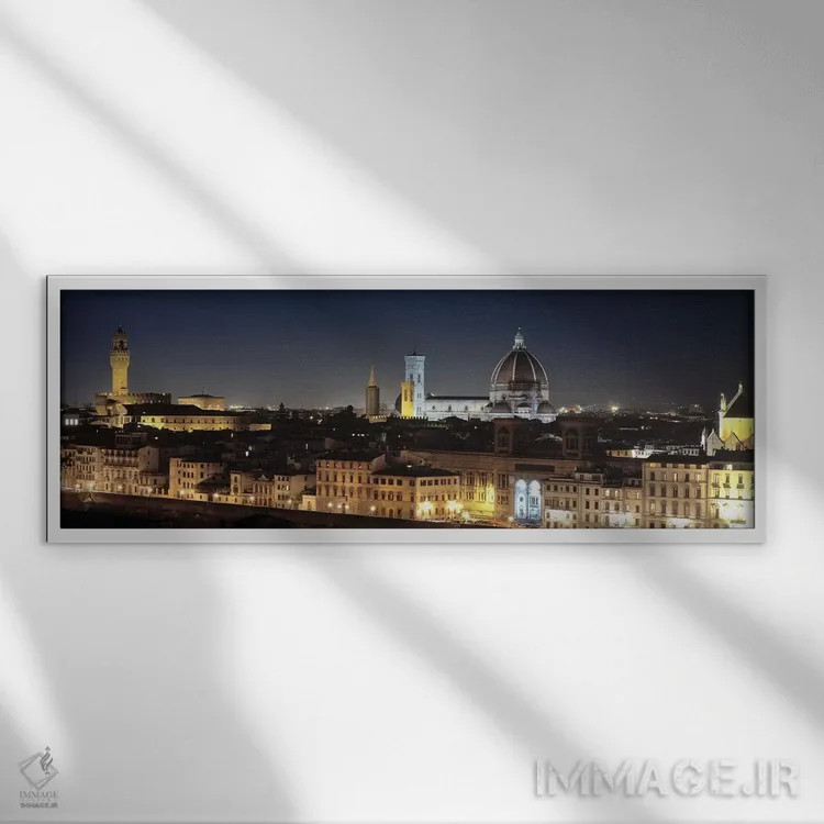 تابلو دکوراتیو Florence, Tuscany, Italy,شهر قدیمی در شب، فلورانس، توسک… اثر پانورامیک ایمجز - نمای قابدار سفید