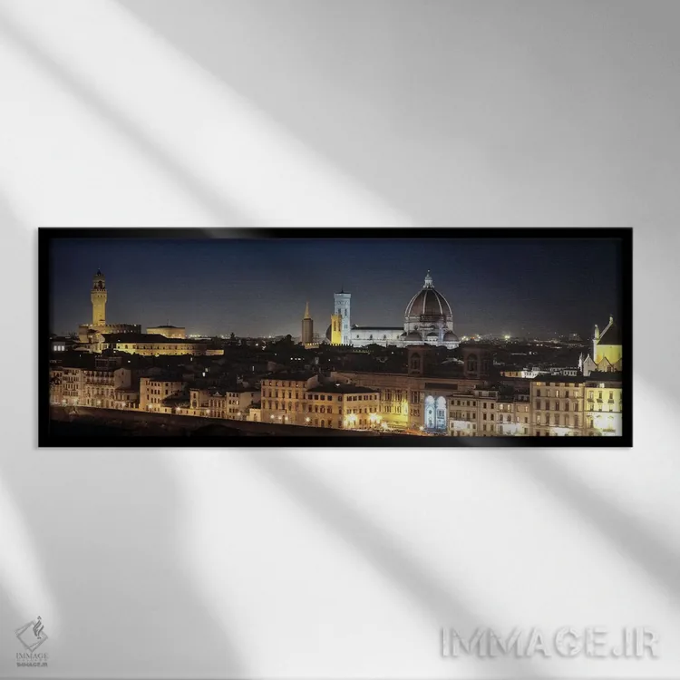 تابلو دکوراتیو Florence, Tuscany, Italy,شهر قدیمی در شب، فلورانس، توسک… اثر پانورامیک ایمجز - نمای قابدار مشکی