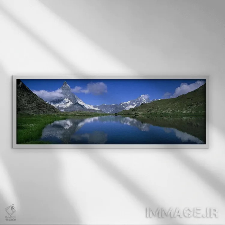 تابلو دکوراتیو Pennine Alps, Switzerland,ماترهورن برفی و انعکاس آن در… اثر پانورامیک ایمجز - نمای قابدار سفید