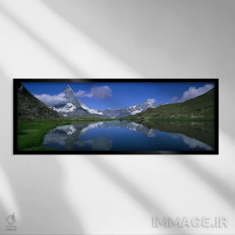 تابلو دکوراتیو Pennine Alps, Switzerland,ماترهورن برفی و انعکاس آن در… اثر پانورامیک ایمجز - نمای قابدار مشکی