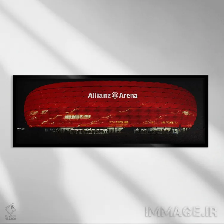 تابلو دکوراتیو Allianz Arena, Munich, Germany,ورزشگاه فوتبال روشن در ش… اثر پانورامیک ایمجز - نمای قابدار مشکی