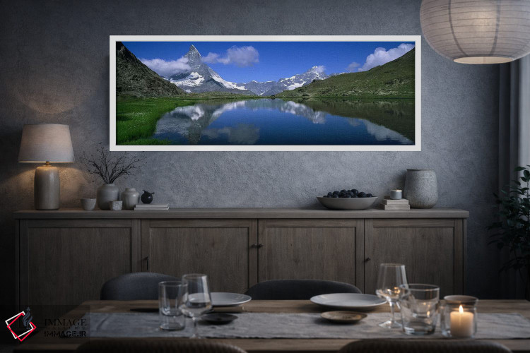تابلو دکوراتیو Pennine Alps, Switzerland,ماترهورن برفی و انعکاس آن در… اثر پانورامیک ایمجز - D3W