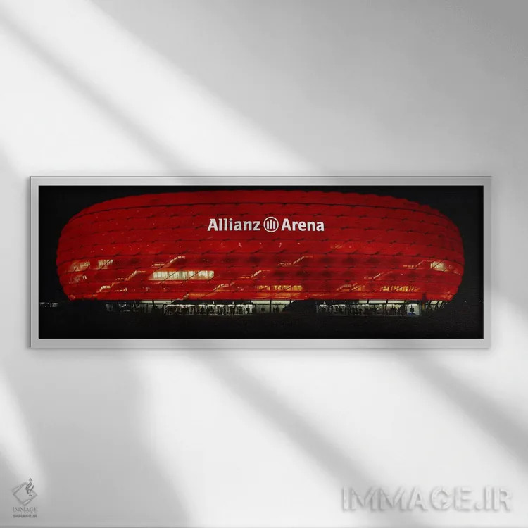 تابلو دکوراتیو Allianz Arena, Munich, Germany,ورزشگاه فوتبال روشن در ش… اثر پانورامیک ایمجز - نمای قابدار سفید