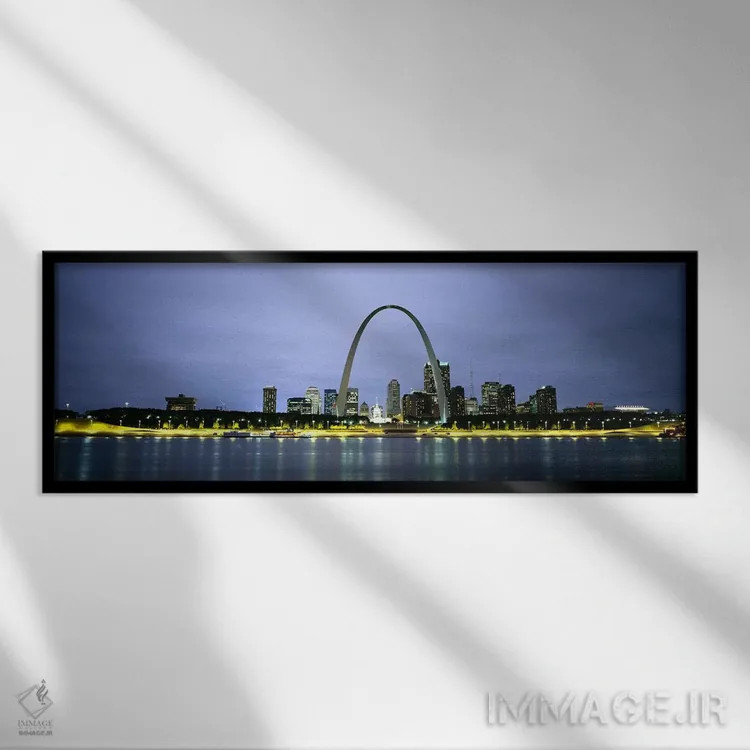 تابلو دکوراتیو St. Louis, Missouri, USA,افق روشن مرکز شهر در پس طاق گی… اثر پانورامیک ایمجز - نمای قابدار مشکی