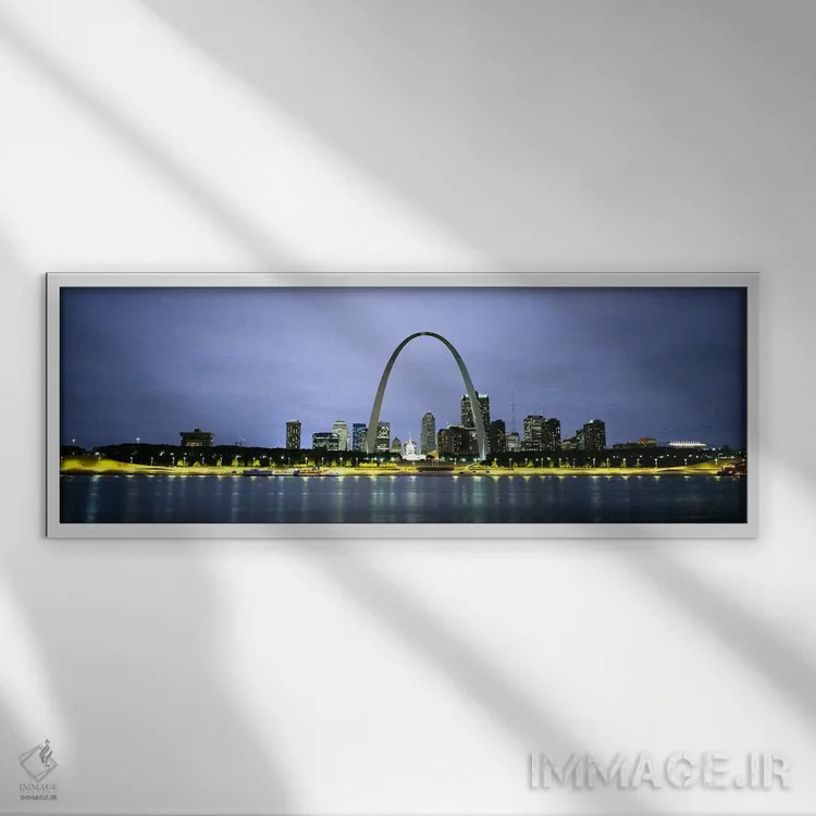 تابلو دکوراتیو St. Louis, Missouri, USA,افق روشن مرکز شهر در پس طاق گی… اثر پانورامیک ایمجز - نمای قابدار سفید