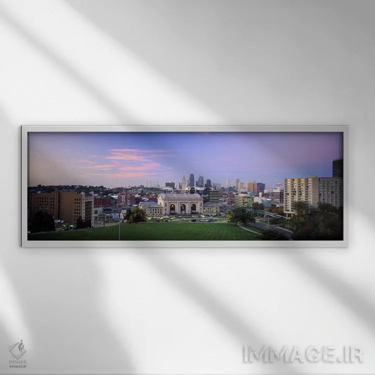 تابلو دکوراتیو Missouri, USA,نمای بالا از شهر، کانزاس سیتی، میسوری، آم… اثر پانورامیک ایمجز - نمای قابدار سفید