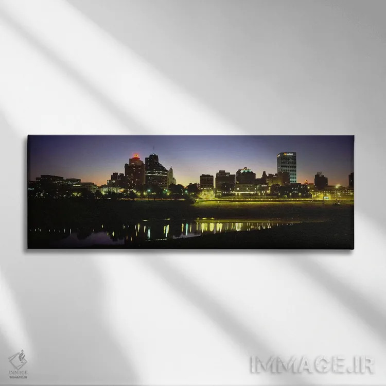 تابلو دکوراتیو Lit Up At DawnMemphis, Tennessee, USA,ساختمان های ساحلی… اثر پانورامیک ایمجز - نمای روبهرو روی دیوار