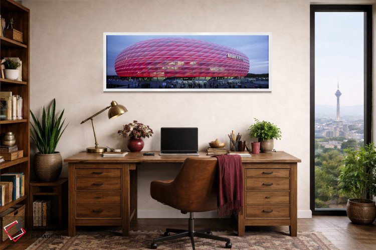تابلو دکوراتیو Allianz Arena, Munich, Germany,ورزشگاه فوتبال روشن در غ… اثر پانورامیک ایمجز - D1W