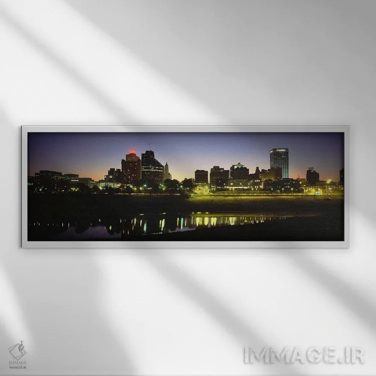 تابلو دکوراتیو Lit Up At DawnMemphis, Tennessee, USA,ساختمان های ساحلی… اثر پانورامیک ایمجز - نمای قابدار سفید