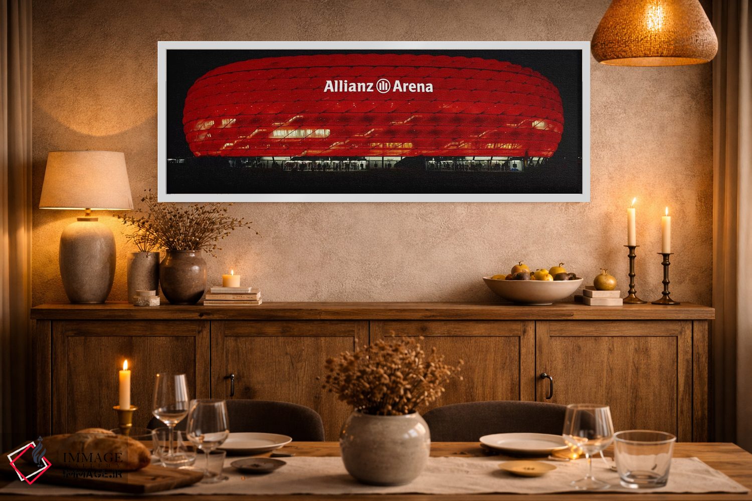 تابلو دکوراتیو Allianz Arena, Munich, Germany,ورزشگاه فوتبال روشن در ش… اثر پانورامیک ایمجز - D1W