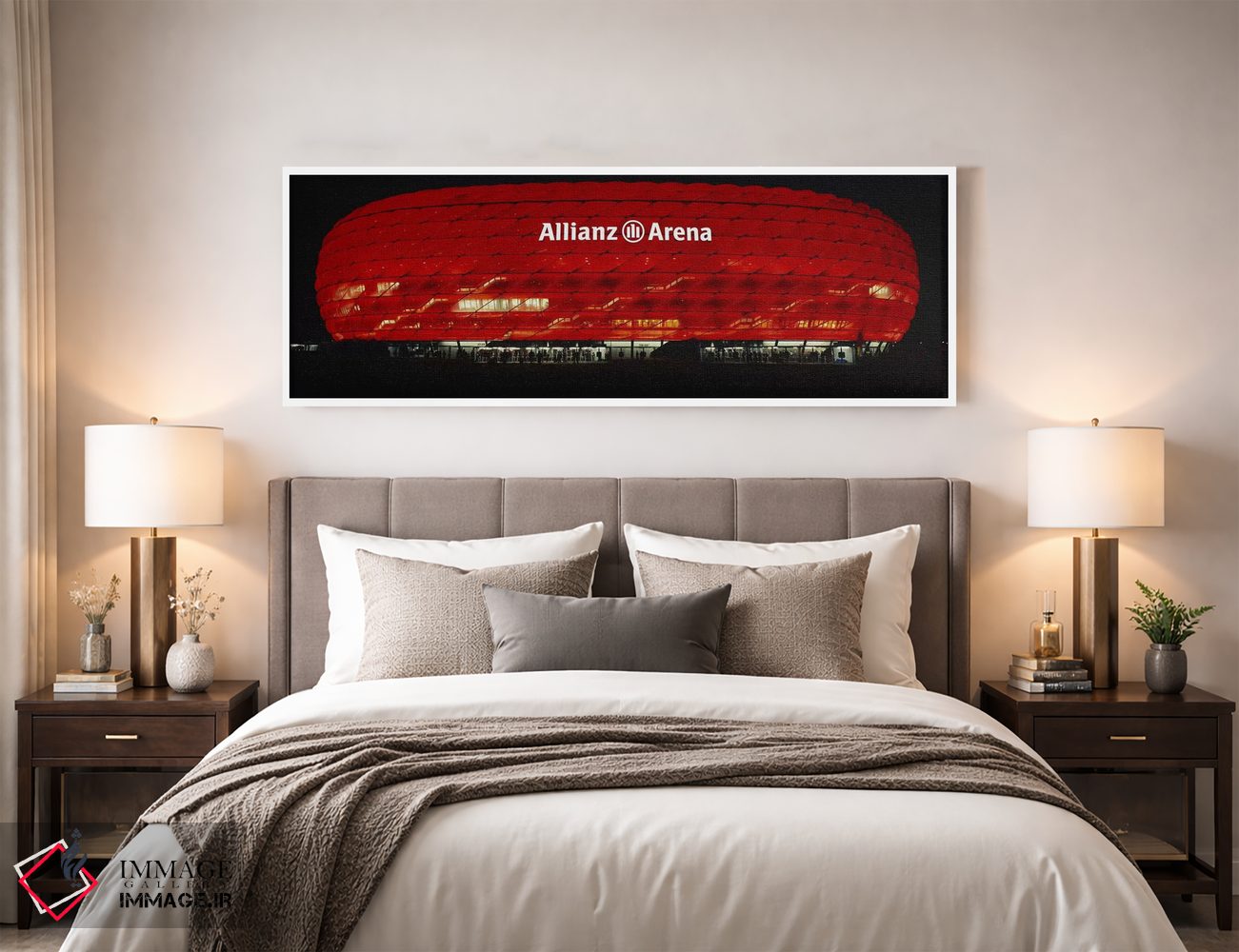 تابلو دکوراتیو Allianz Arena, Munich, Germany,ورزشگاه فوتبال روشن در ش… اثر پانورامیک ایمجز - D3W