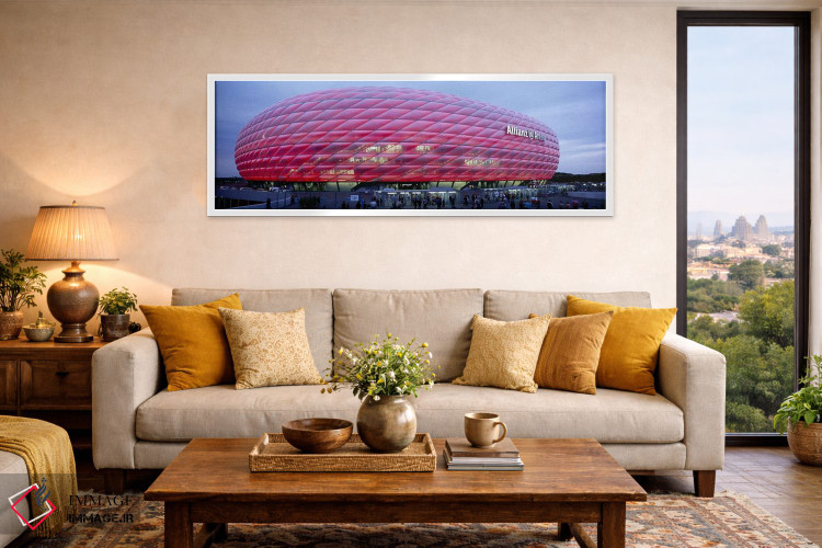 تابلو دکوراتیو Allianz Arena, Munich, Germany,ورزشگاه فوتبال روشن در غ… اثر پانورامیک ایمجز - D5W