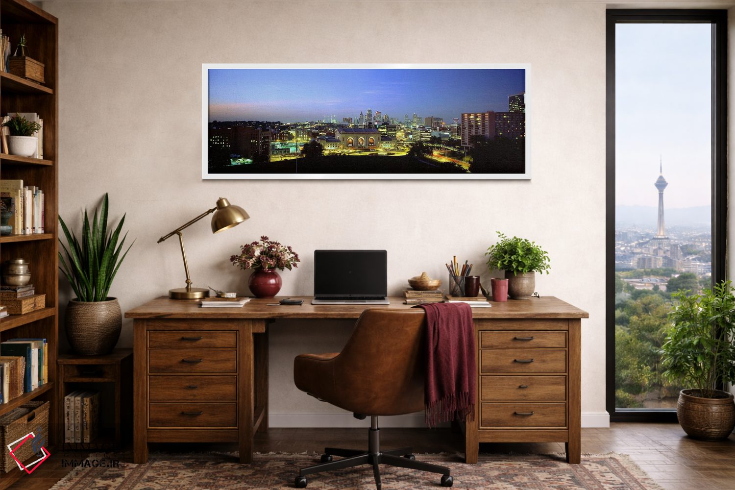 تابلو دکوراتیو Missouri, USA,نمای بالا از شهر روشن شده در غروب، کانزاس… اثر پانورامیک ایمجز - D1W